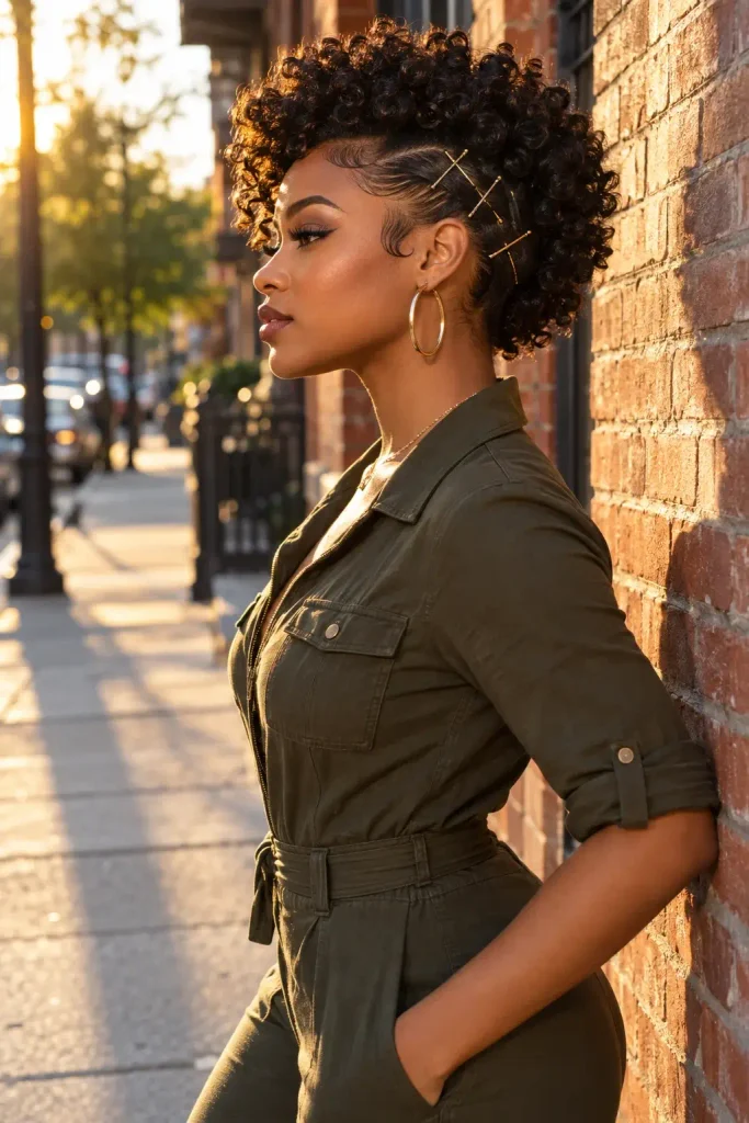 A Curly Faux Hawk With Pinned Sides