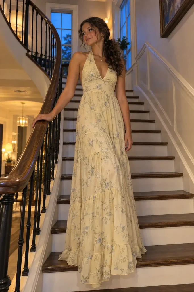 A Curly Side Ponytail Draped Over One Shoulder