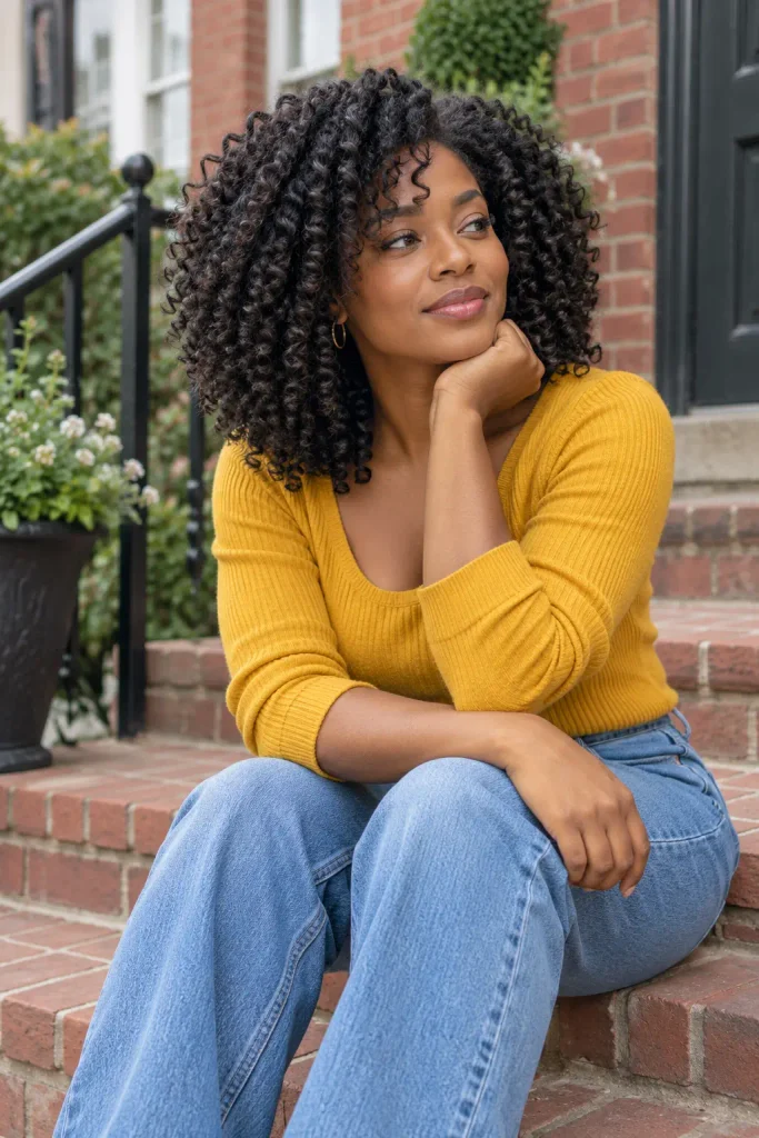 Shoulder Length Rounded Layers for Coily Hair That Shrinks